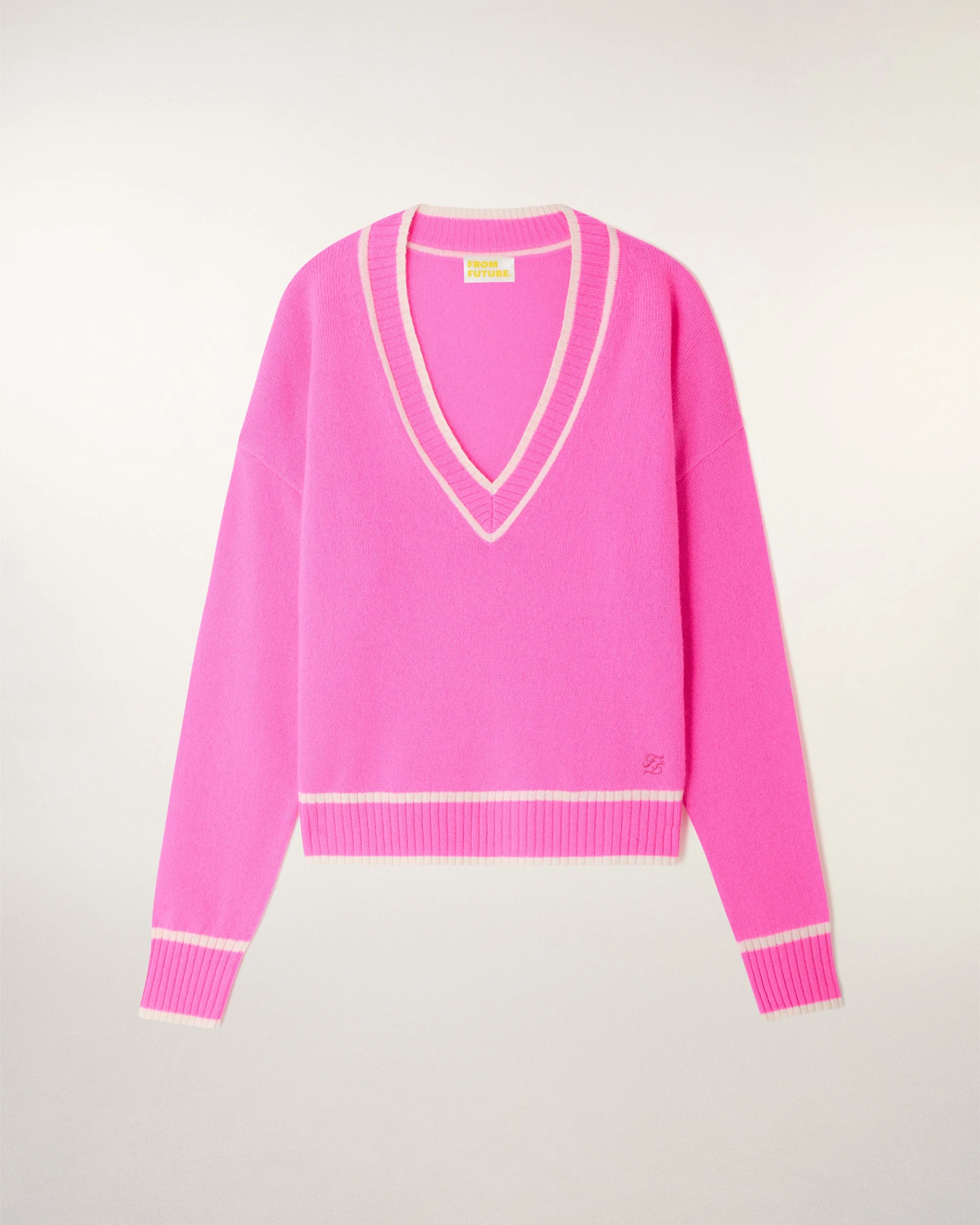V-Neck Sweater with Trim (S26 / FEMME / Infinity Pink)