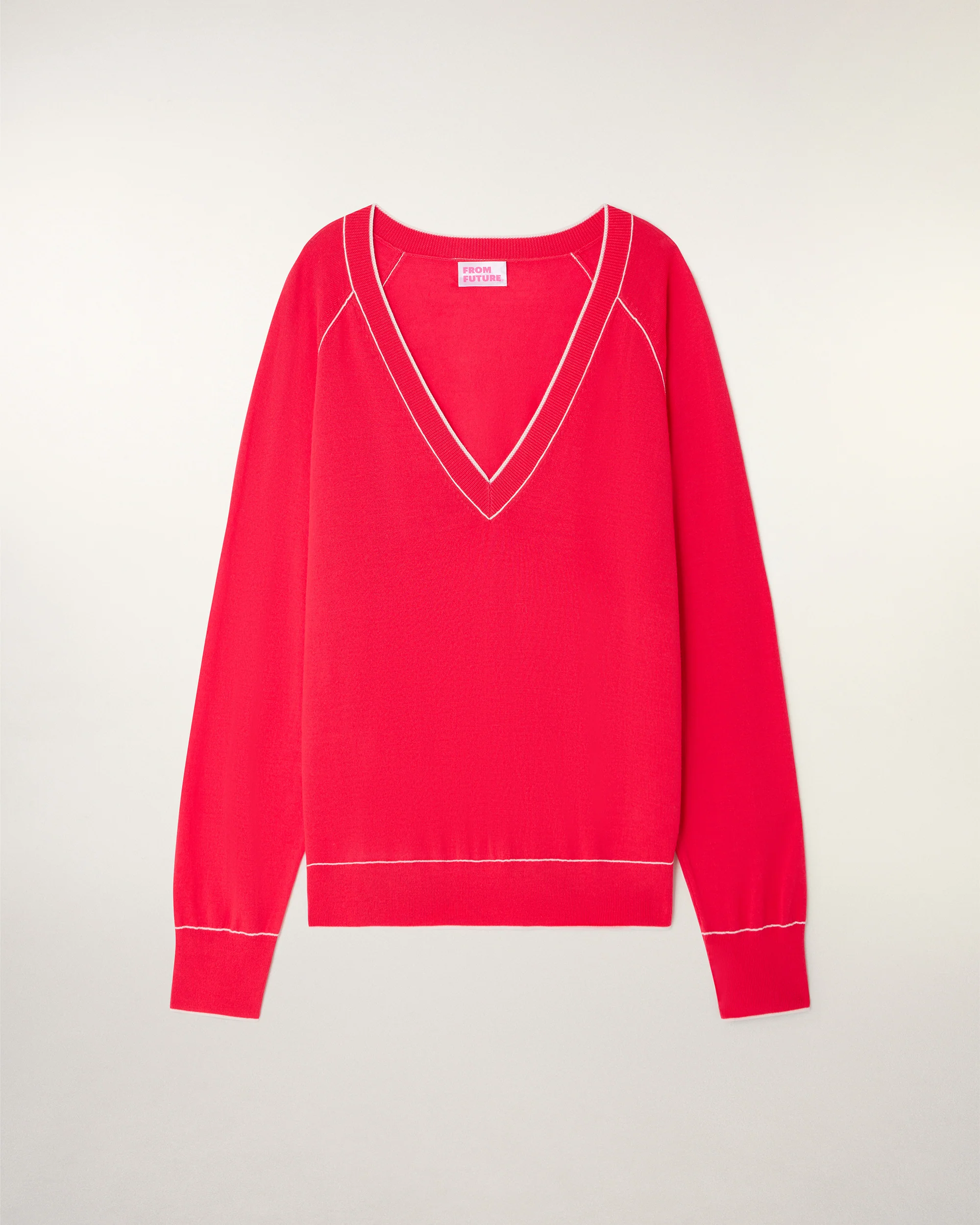 Contrasting Trim V-neck Sweater (S26 / FEMME / Love Coral / RWS) - Image 6