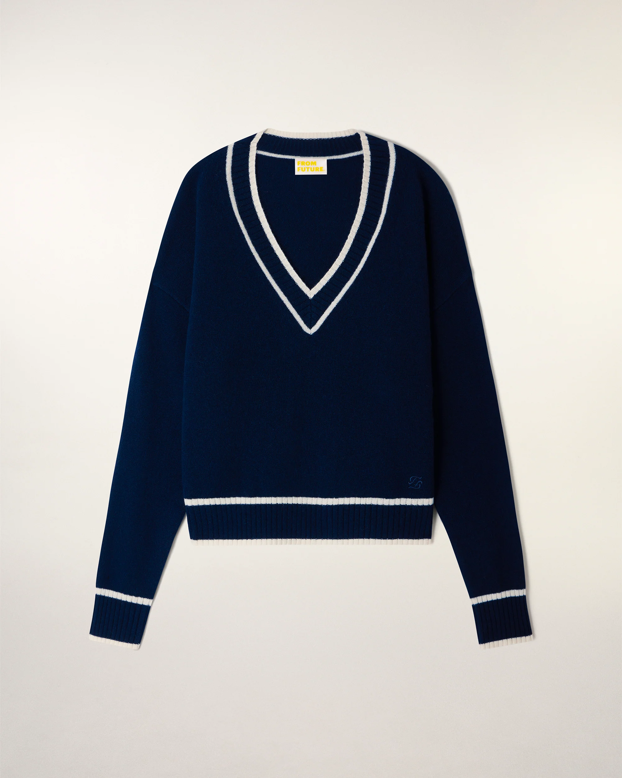 V-Neck Sweater with Trim (S26 / FEMME / Navy)