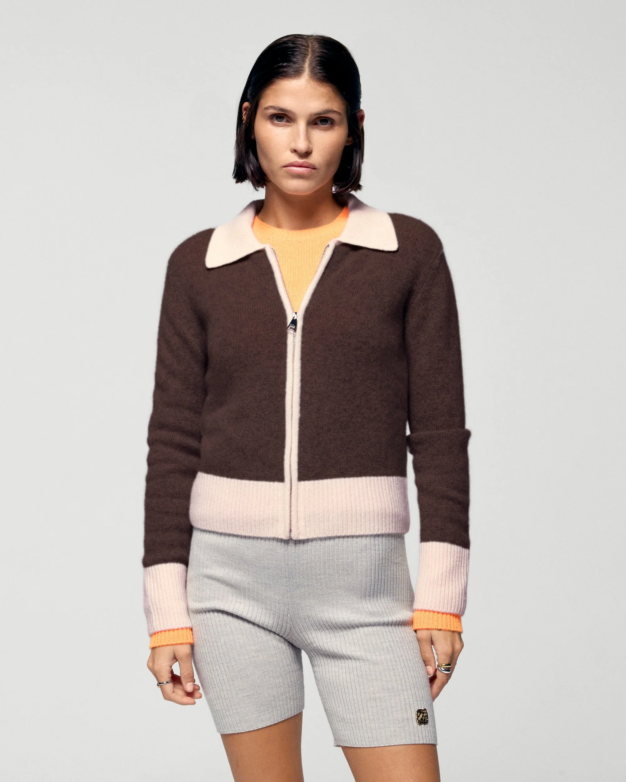 Contrast Rib Cardigan (H25 / FEMME / Chocolate)