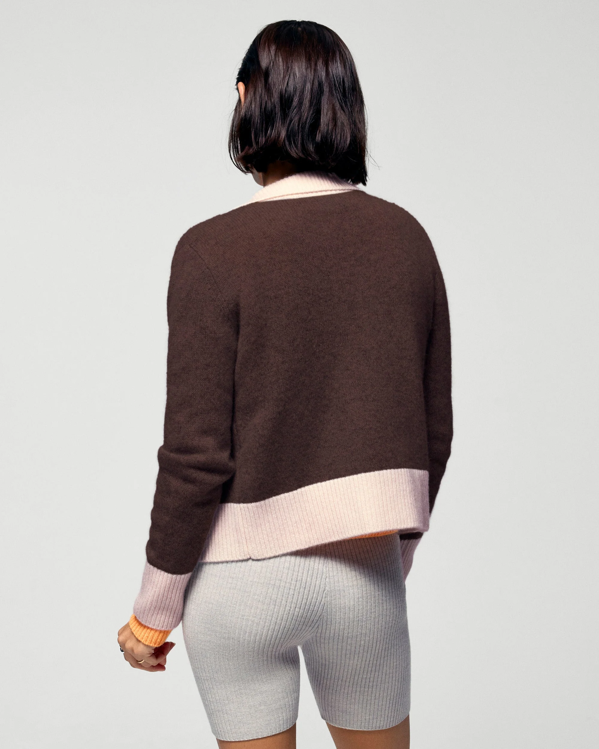 Contrast Rib Cardigan (H25 / FEMME / Chocolate) - Image 4