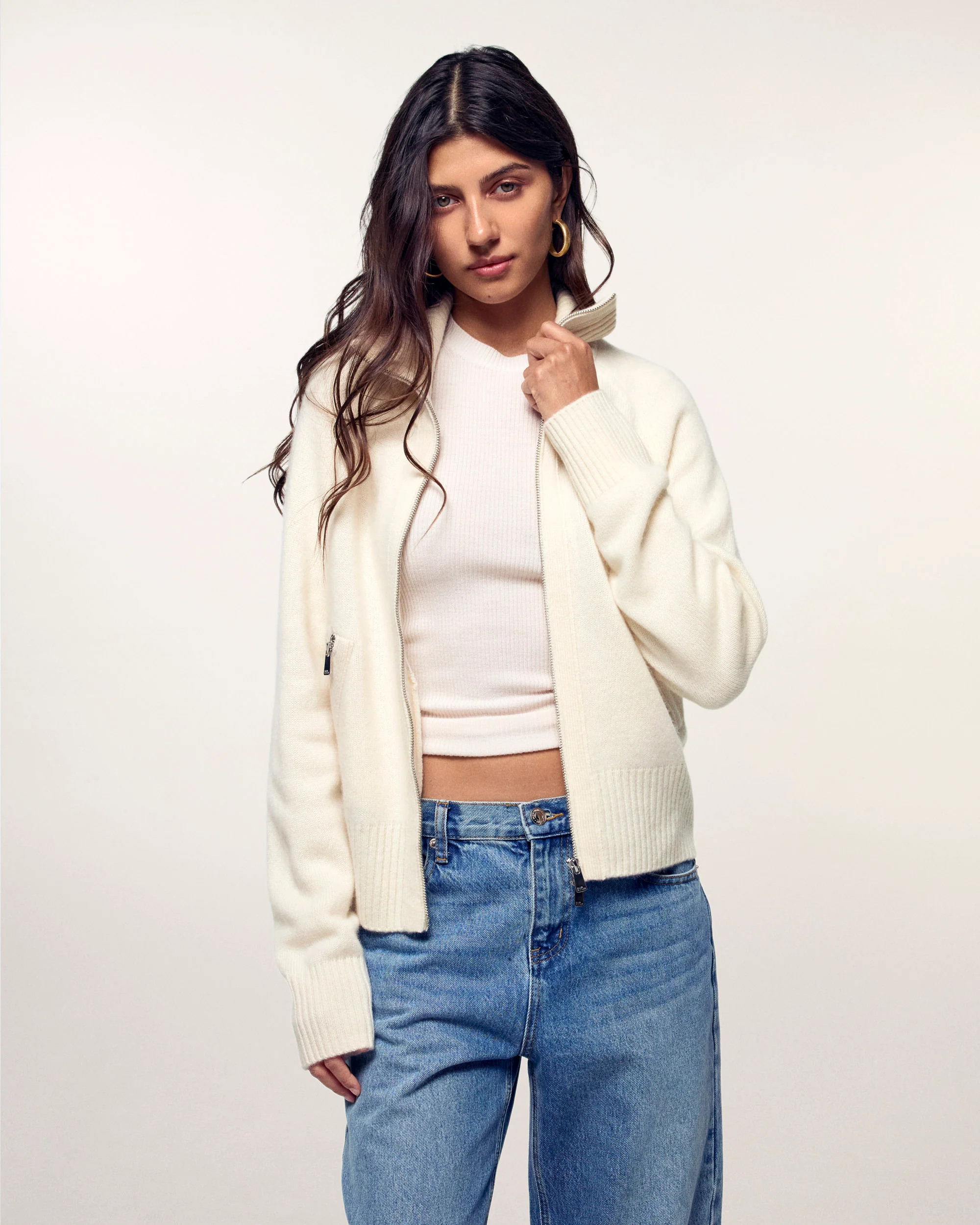 Two-way Zip-up Cardigan (S26/ FEMME/ Ecru)