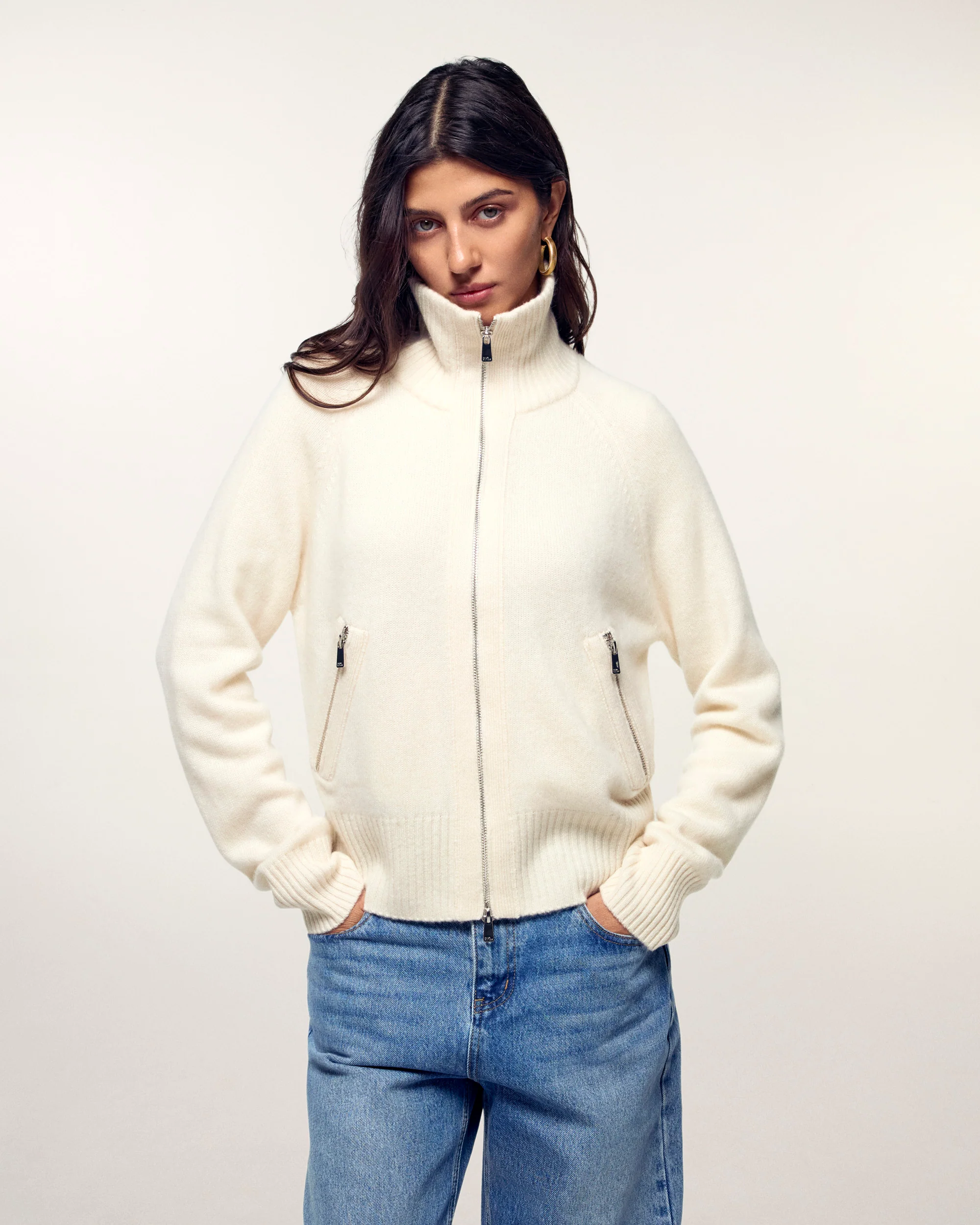 Two-way Zip-up Cardigan (S26/ FEMME/ Ecru) - Image 2