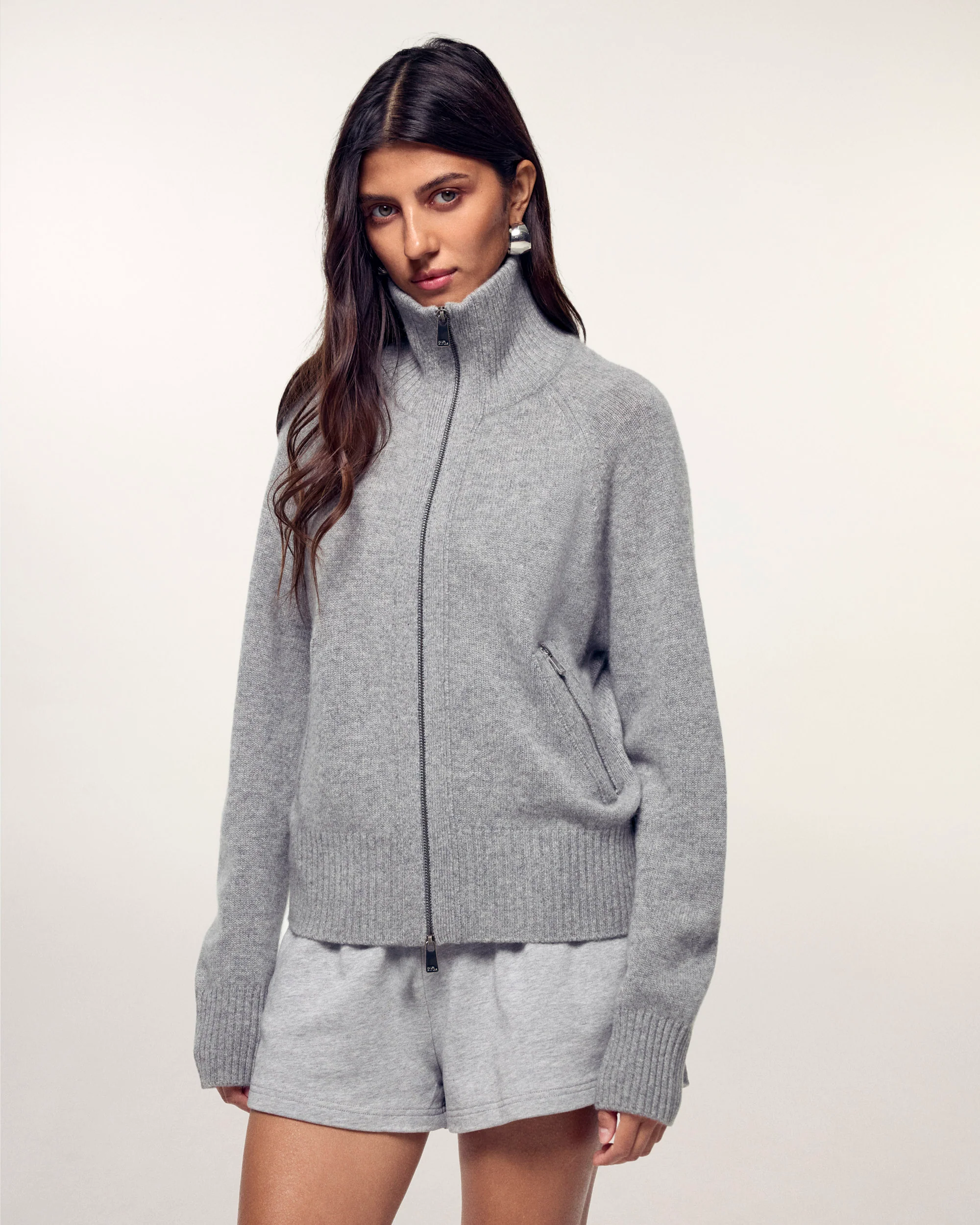 Two-way Zip-up Cardigan (S26/ FEMME/ Gris Chiné Foncé)