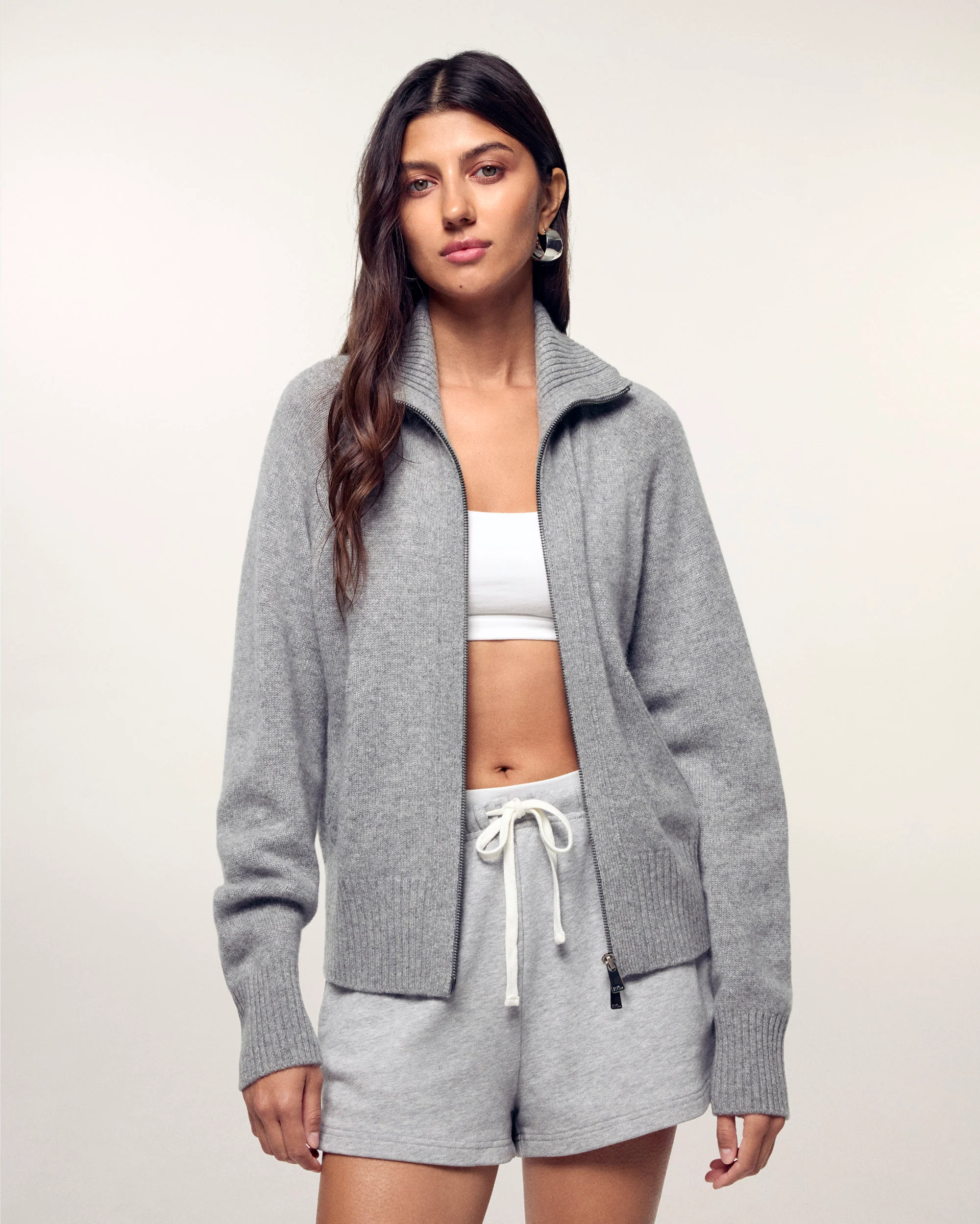 Two-way Zip-up Cardigan (S26/ FEMME/ Gris Chiné Foncé) - Image 2