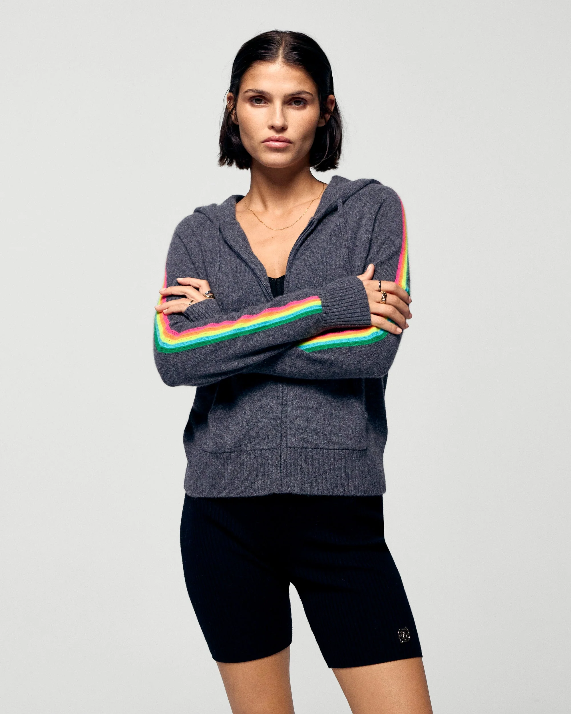Multicolor Striped Hoodie (H25 / FEMME / Charcoal Gray)