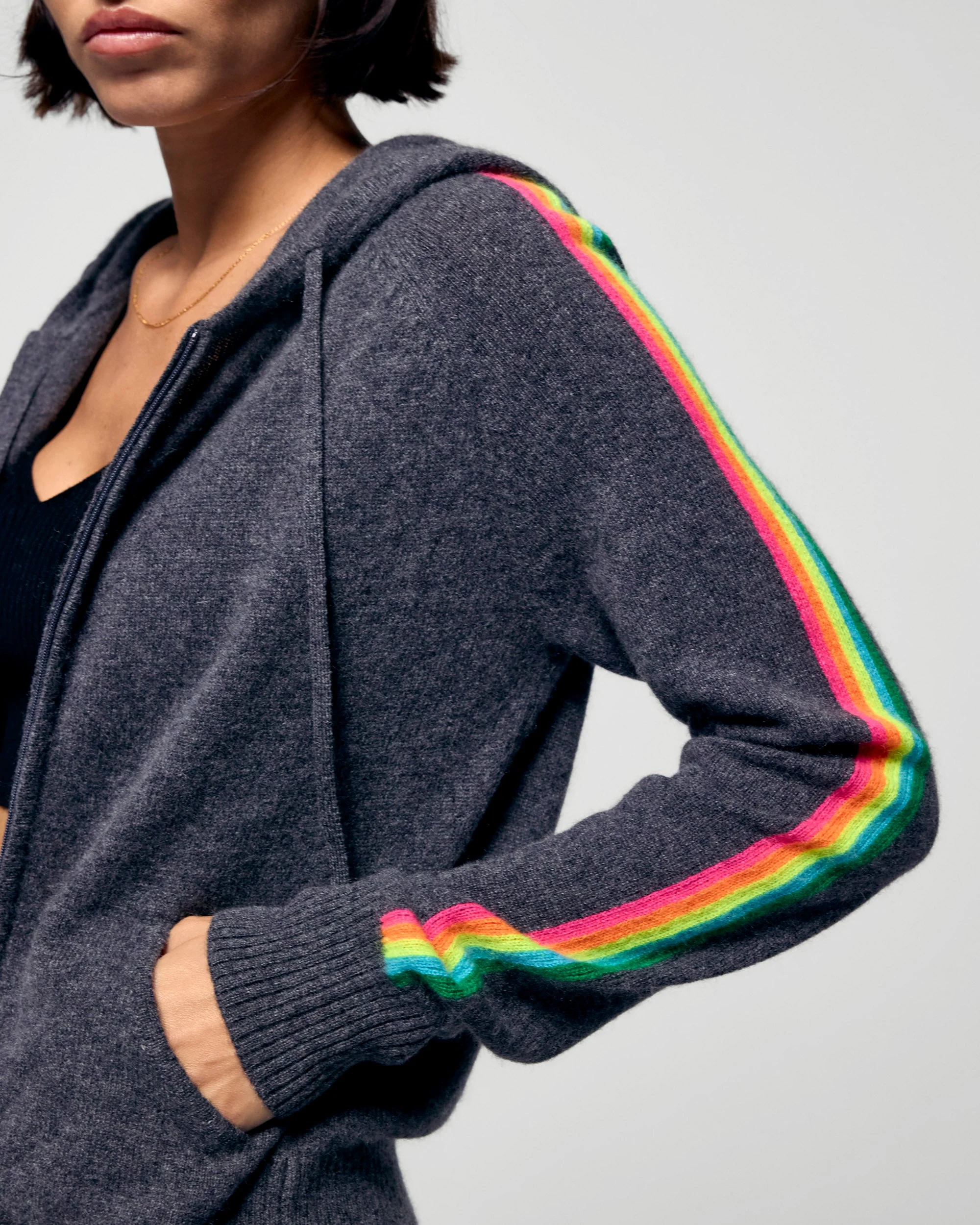 Multicolor Striped Hoodie (H25 / FEMME / Charcoal Gray) - Image 2