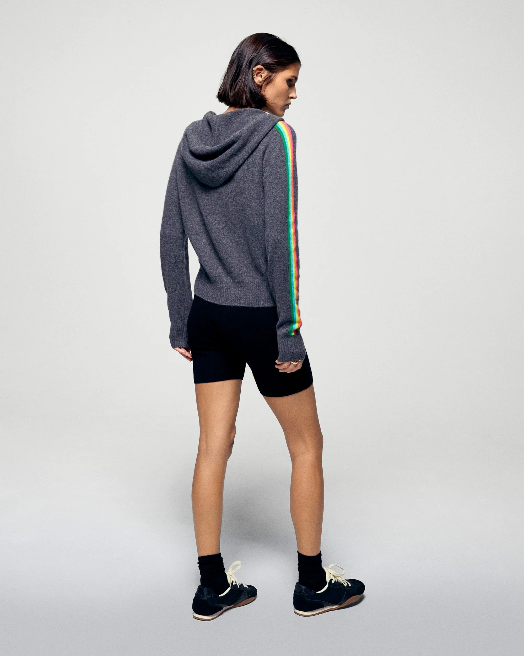 Multicolor Striped Hoodie (H25 / FEMME / Charcoal Gray) - Image 3