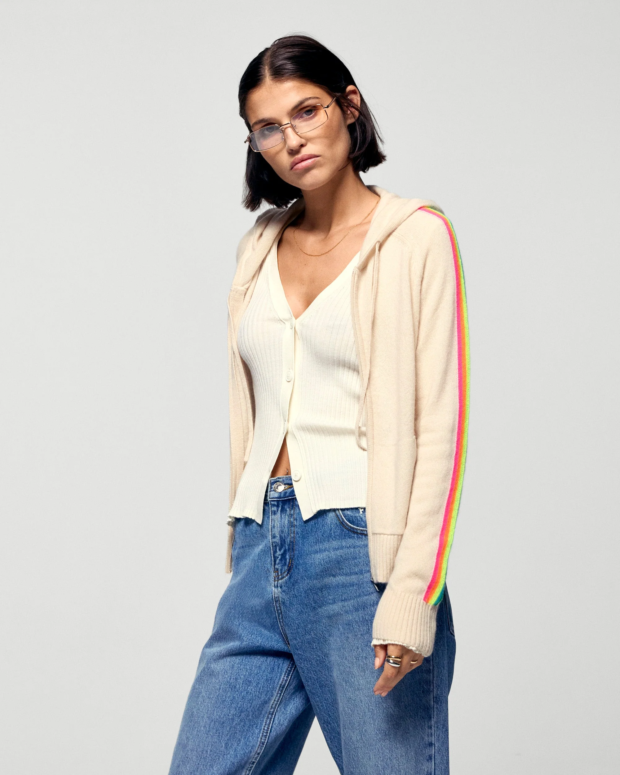 Multicolor Striped Hoodie (H25 / FEMME / Sand)