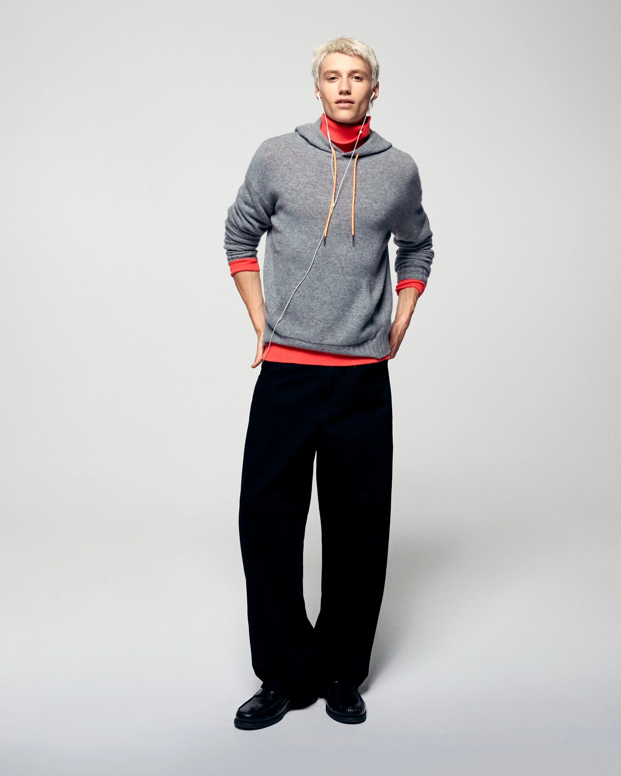 Contrasting Drawstring Hoodie (H25 / HOMME / Gris Chiné Foncé) - Image 5