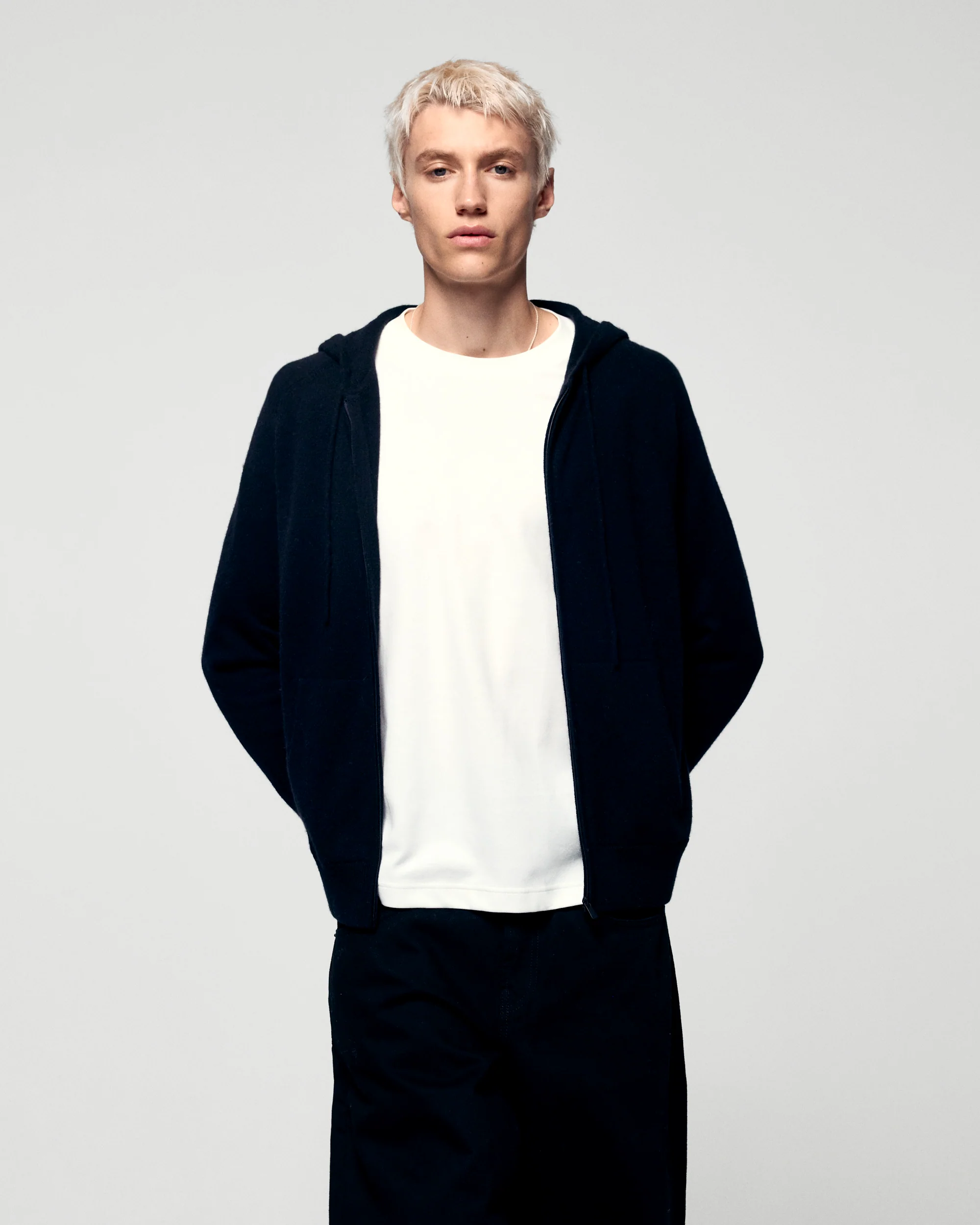 Zipped Closure Hoodie Sweater (H25 / HOMME / Black)