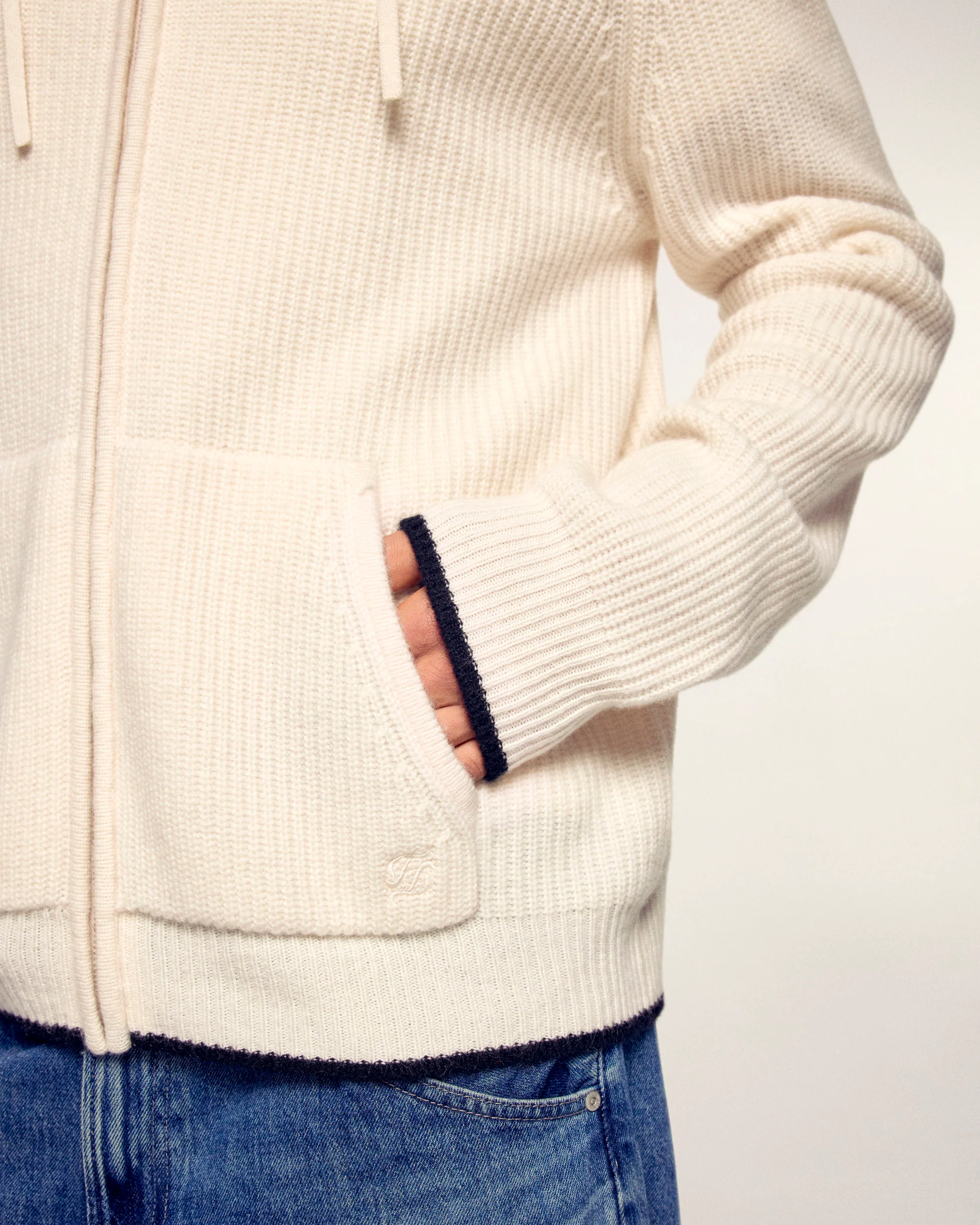 Contrasting Ribbed Hoodie "FF" Embroidery (S26/ HOMME/ Sable) - Image 3