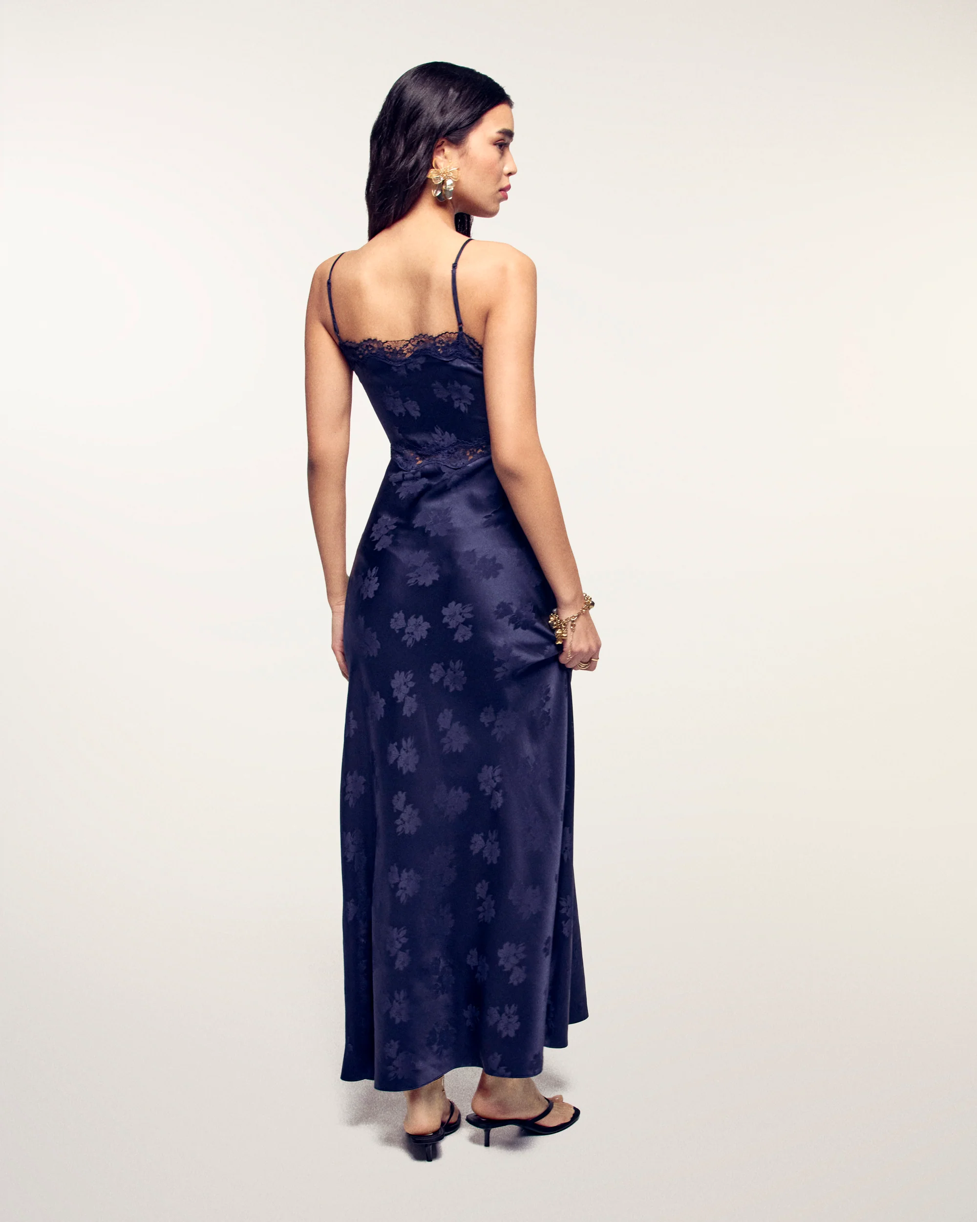 Long Lace Strappy Dress (S26 / FEMME / Navy jacquard) - Image 3