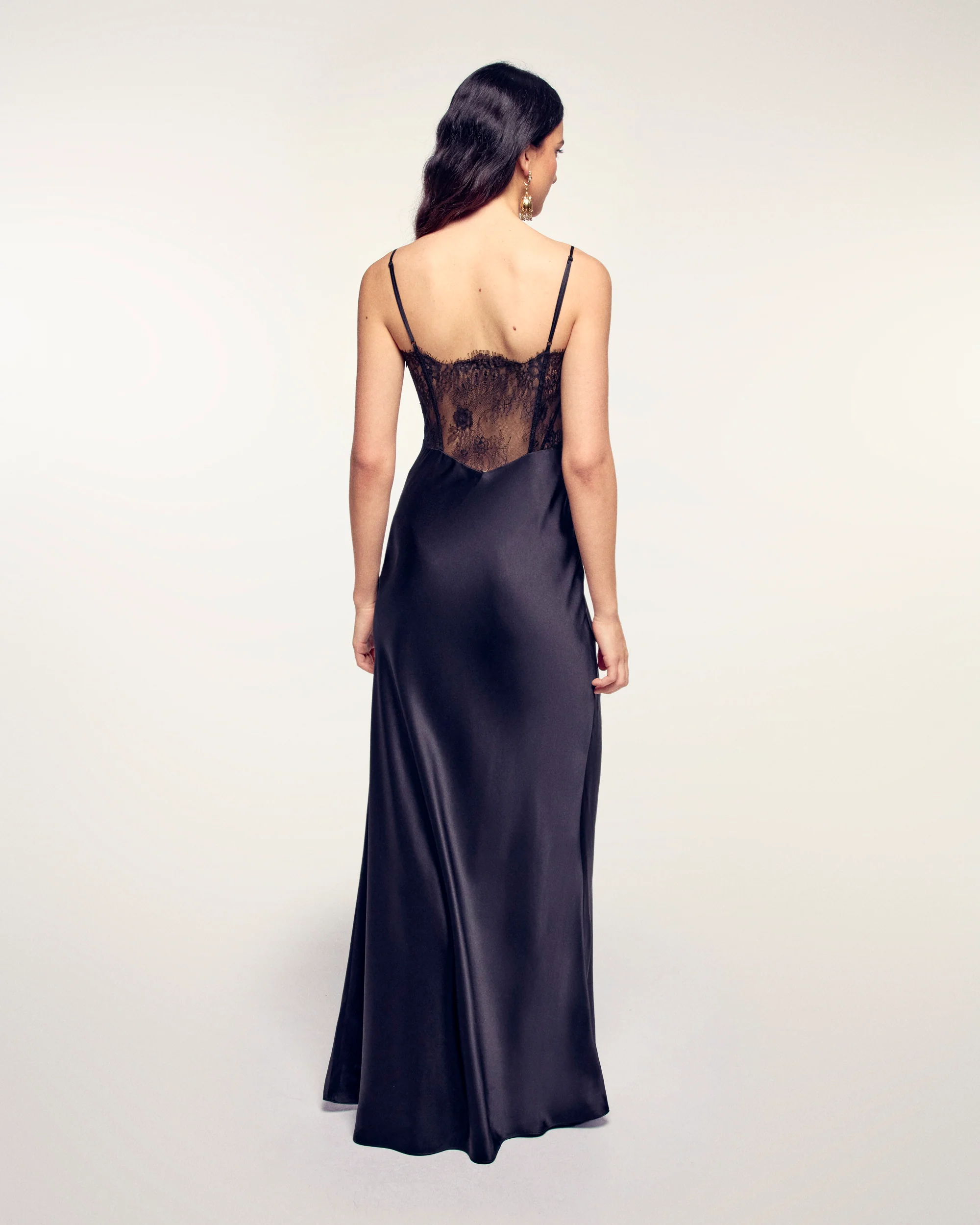 Long Strappy Dress with Lace Top (S26/ FEMME/ Noir) - Image 4