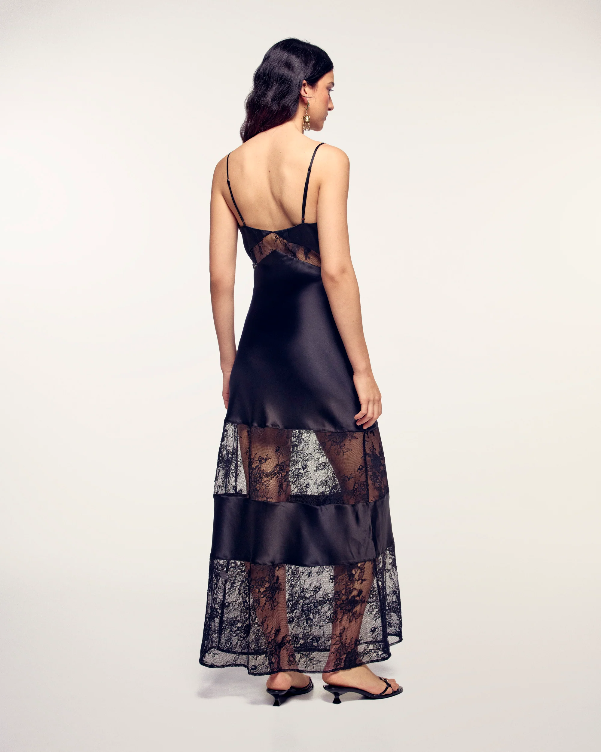 Long Strappy Dress with Lace Cut-outs (S26/ FEMME/ Noir) - Image 4