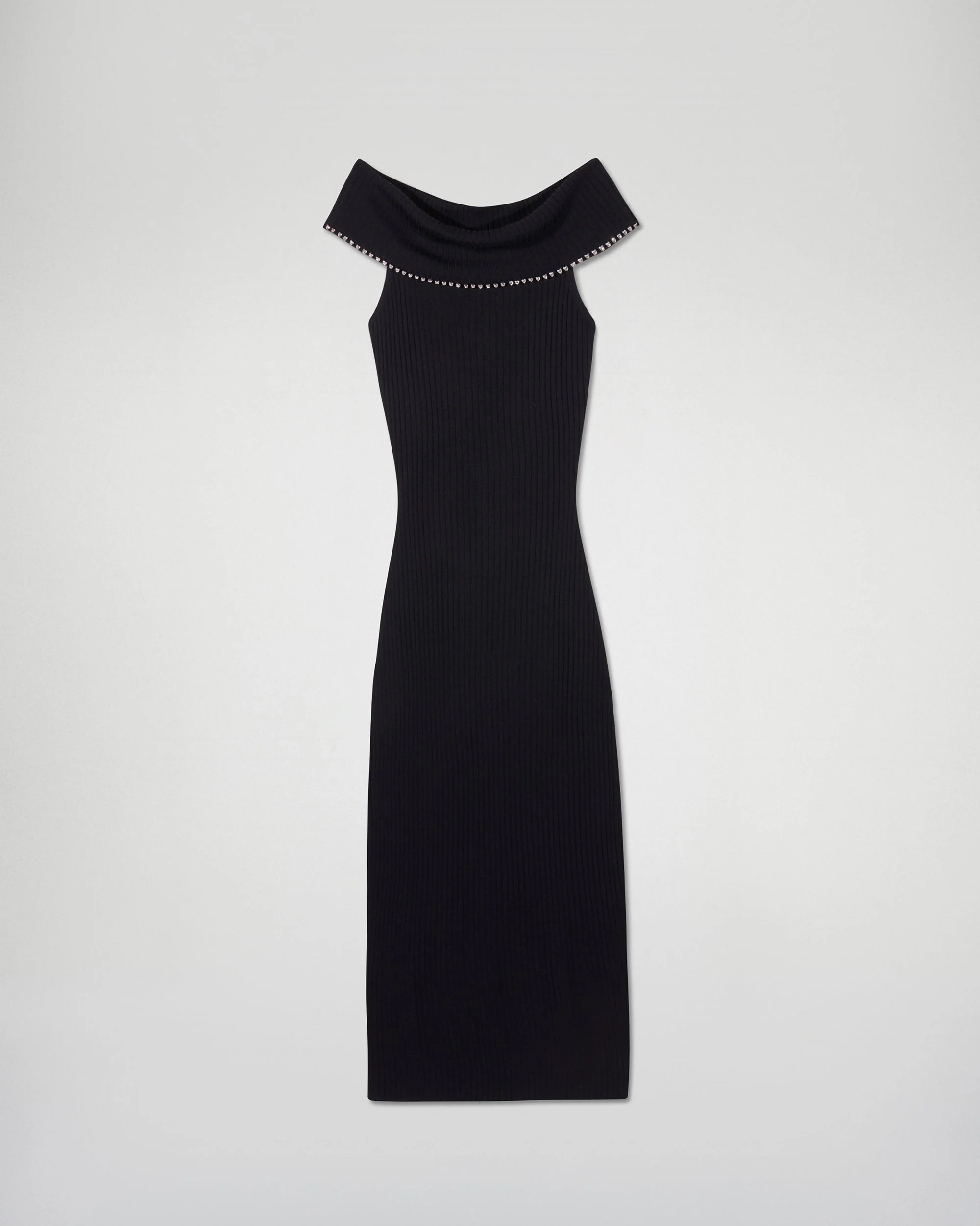 Strapless Bardot Neck Long Dress with Rhinestones (H25 / FEMME / Noir / RWS) - Image 7