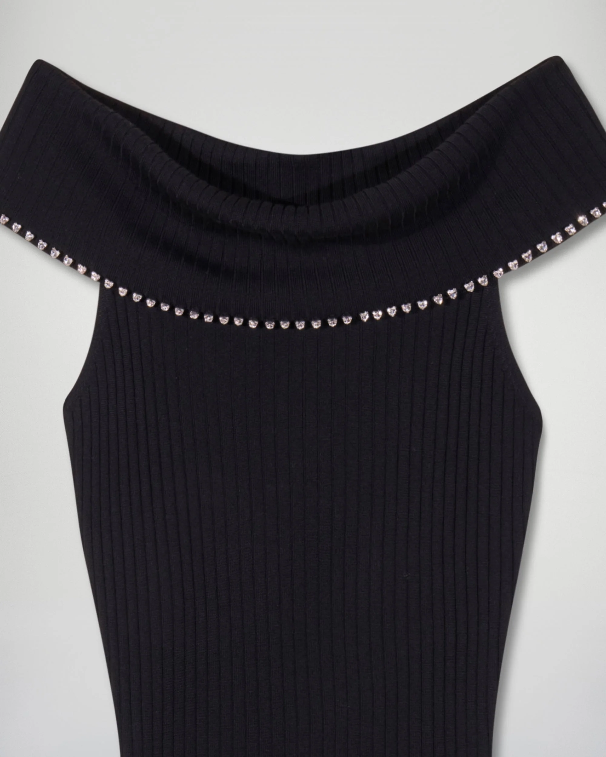 Strapless Bardot Neck Long Dress with Rhinestones (H25 / FEMME / Noir / RWS) - Image 8