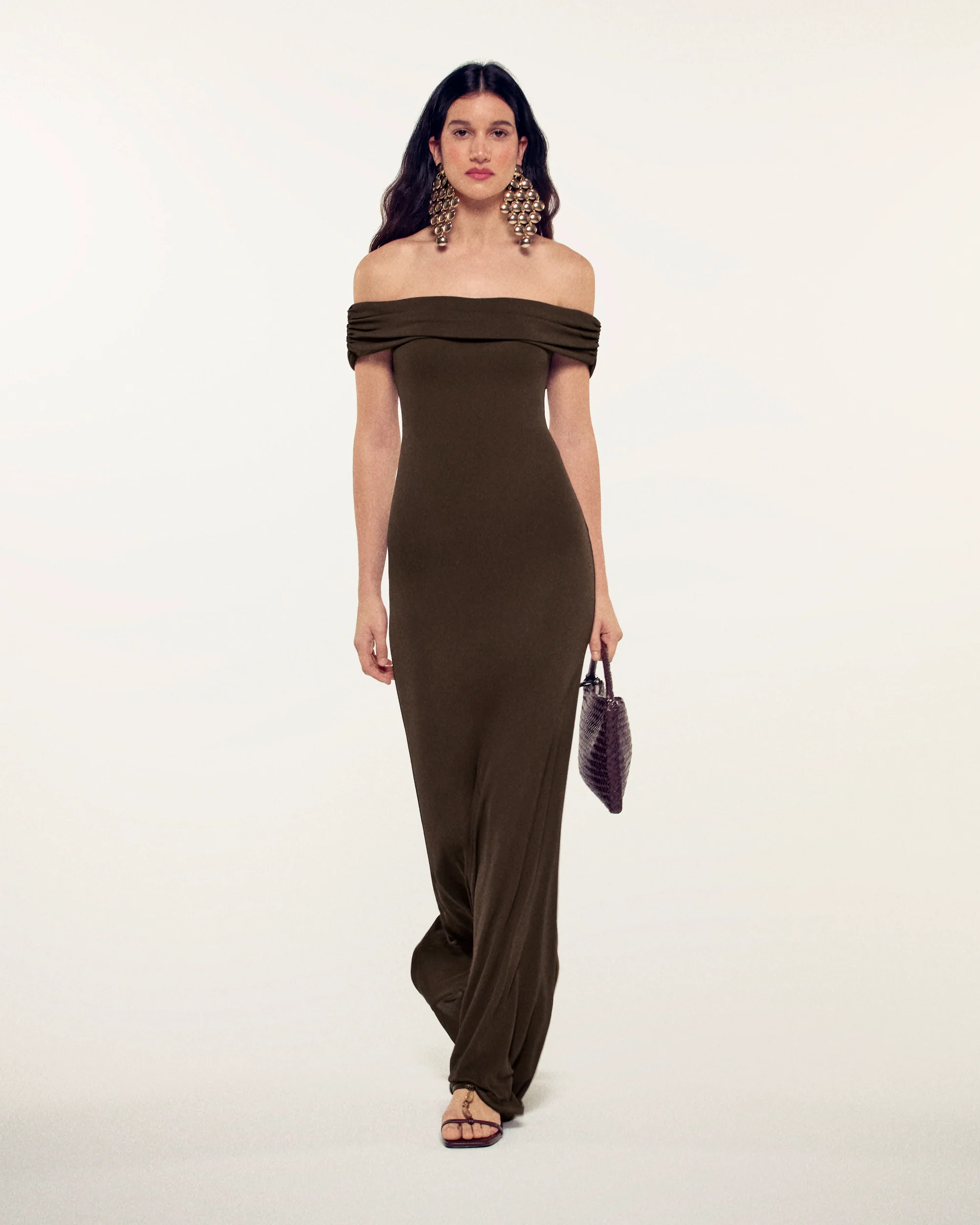 Draped Bandeau Long Dress (S26 / FEMME / Chocolat)