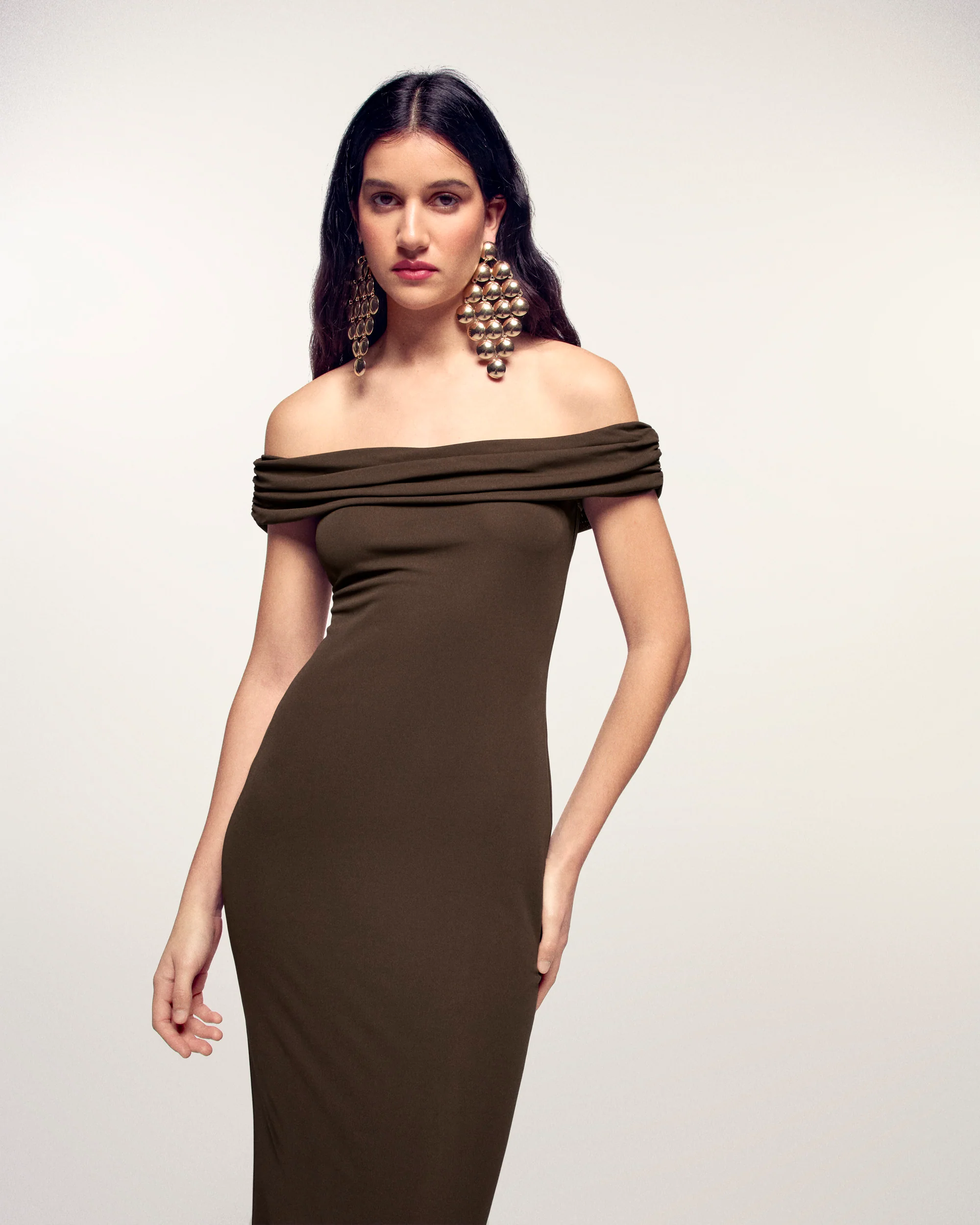 Draped Bandeau Long Dress (S26 / FEMME / Chocolat) - Image 2