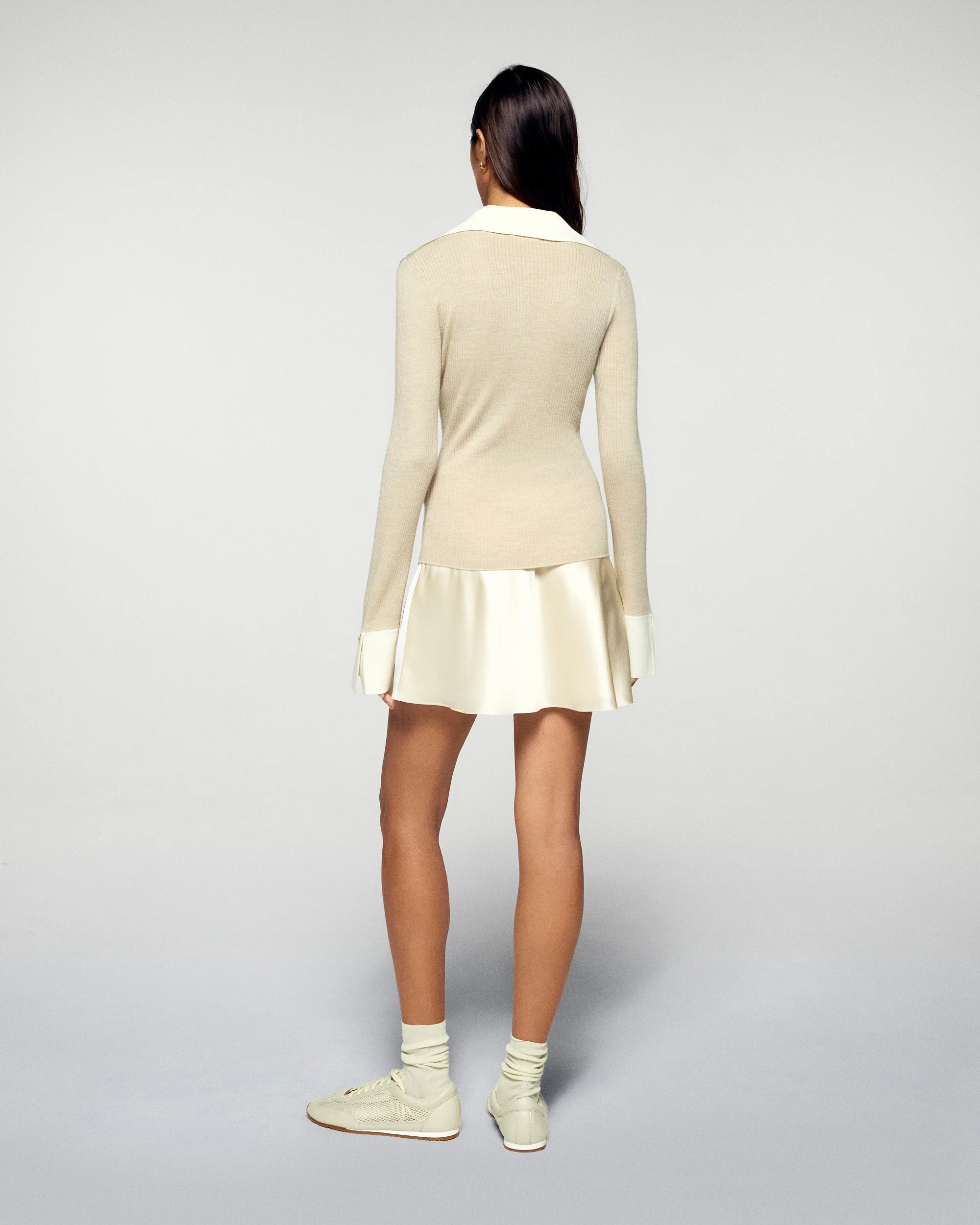 Tailored Collar Top (H25 / WOMEN / Beige Marl / RWS) - Image 4