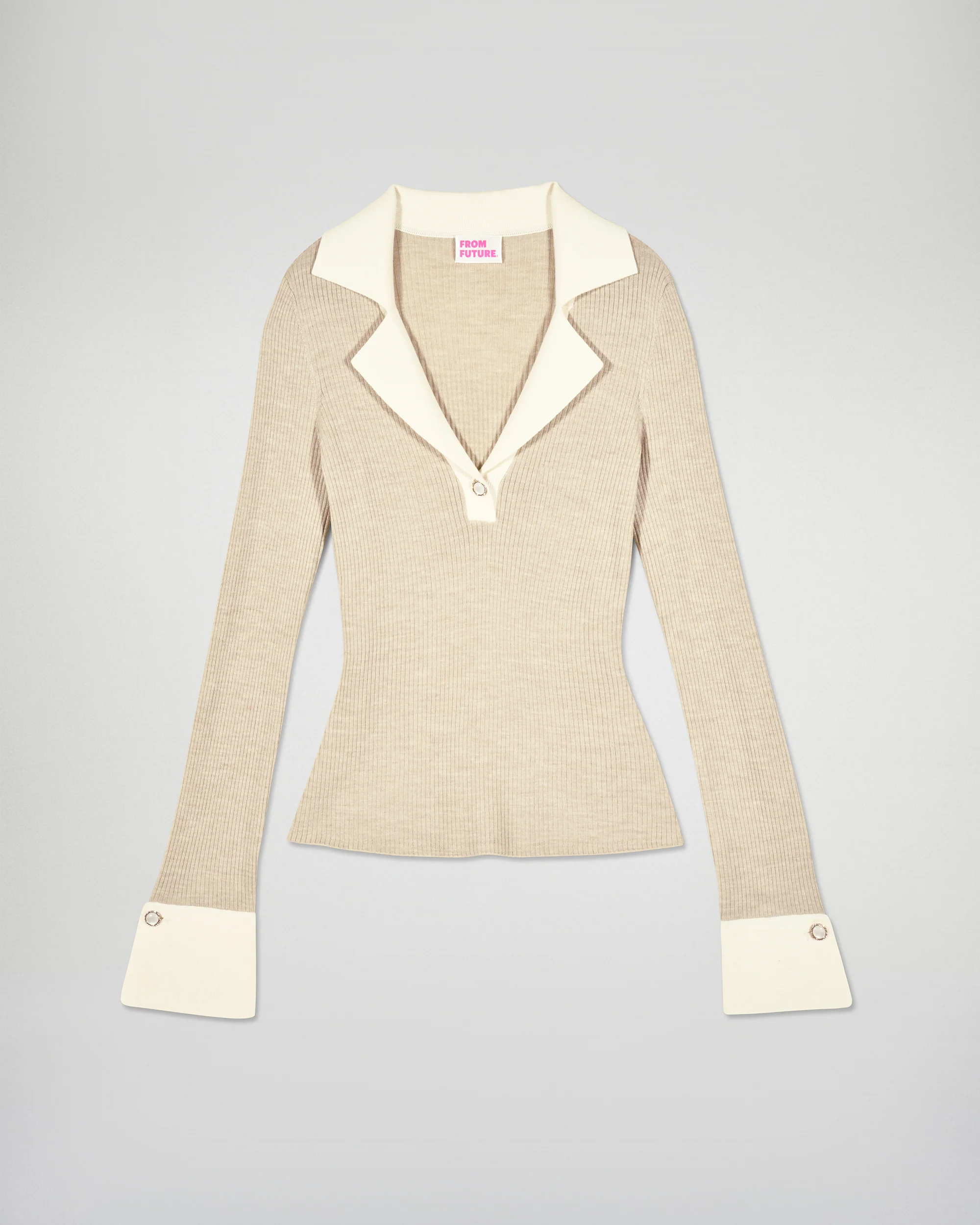 Tailored Collar Top (H25 / WOMEN / Beige Marl / RWS) - Image 5