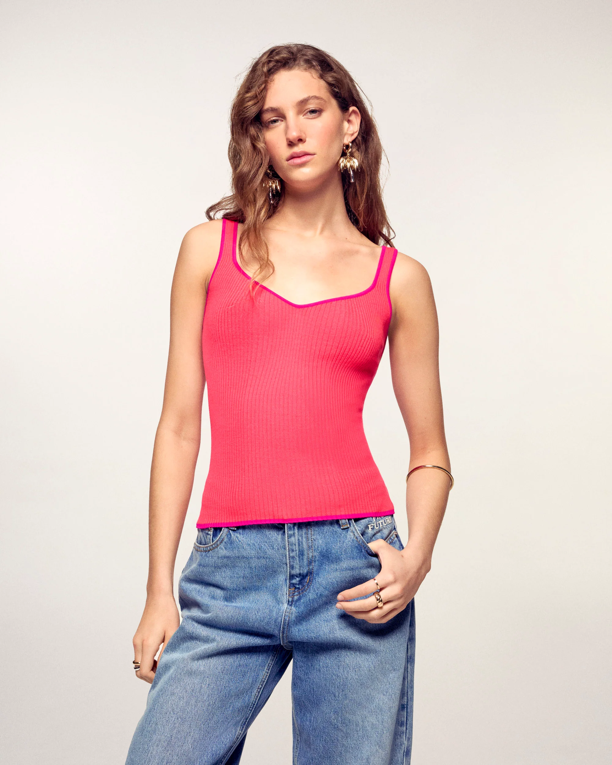Tank Top with Straps and Contrasting Trim (S26 / FEMME / Love Coral / RWS)