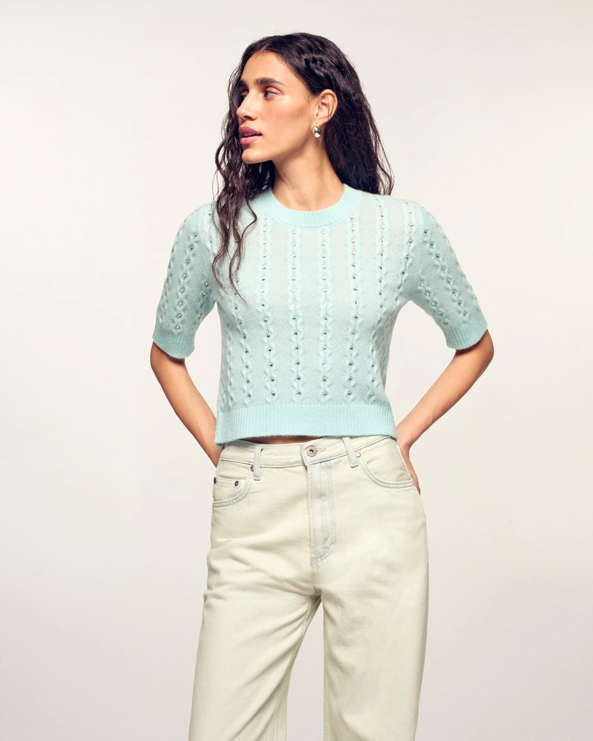 Rhinestone Short Sleeve Top (S26 / FEMME / Star blue)