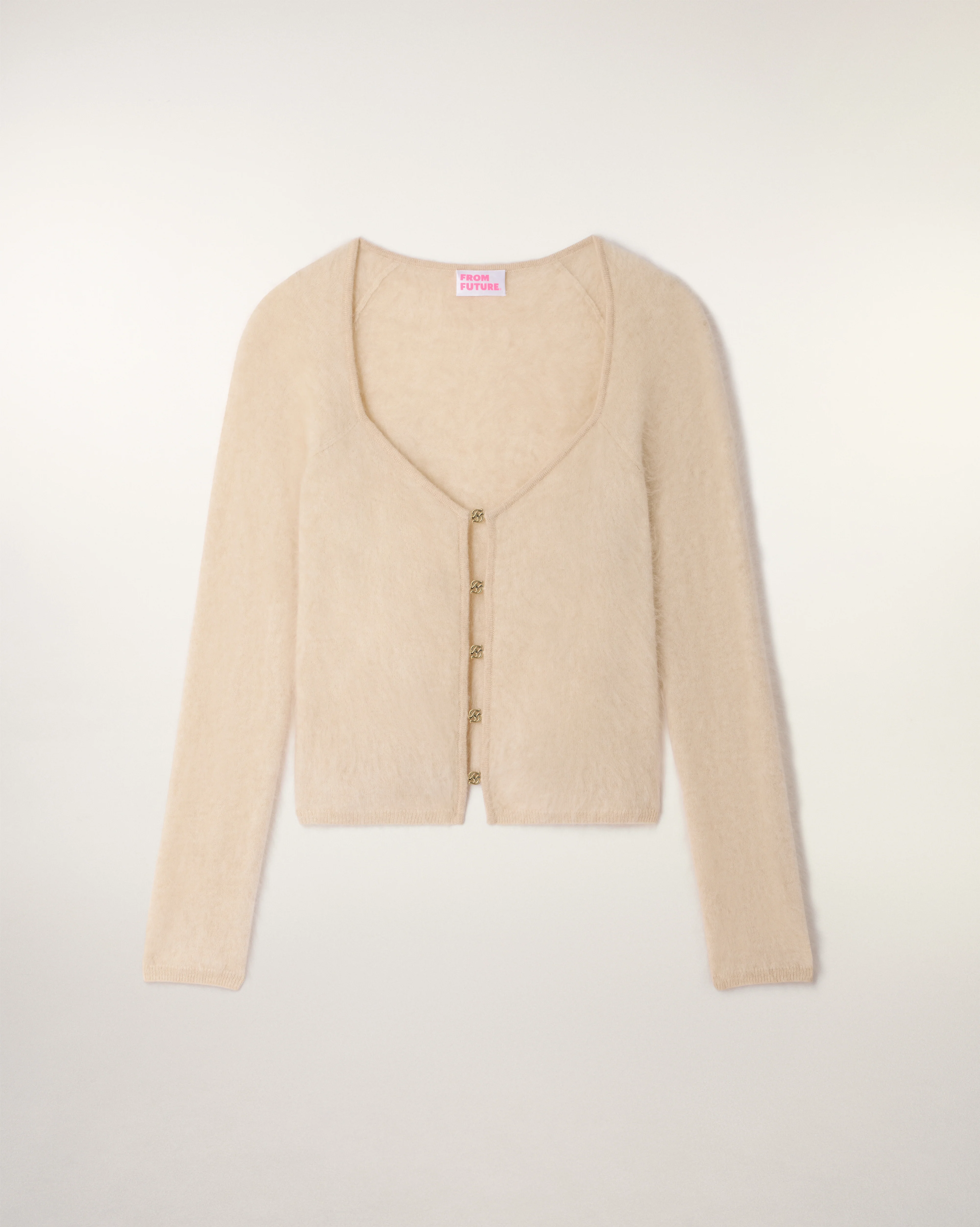 Brushed Cashmere Top with Golden Jewel Buttons (S26 / FEMME / Cloudy Beige) - Image 5