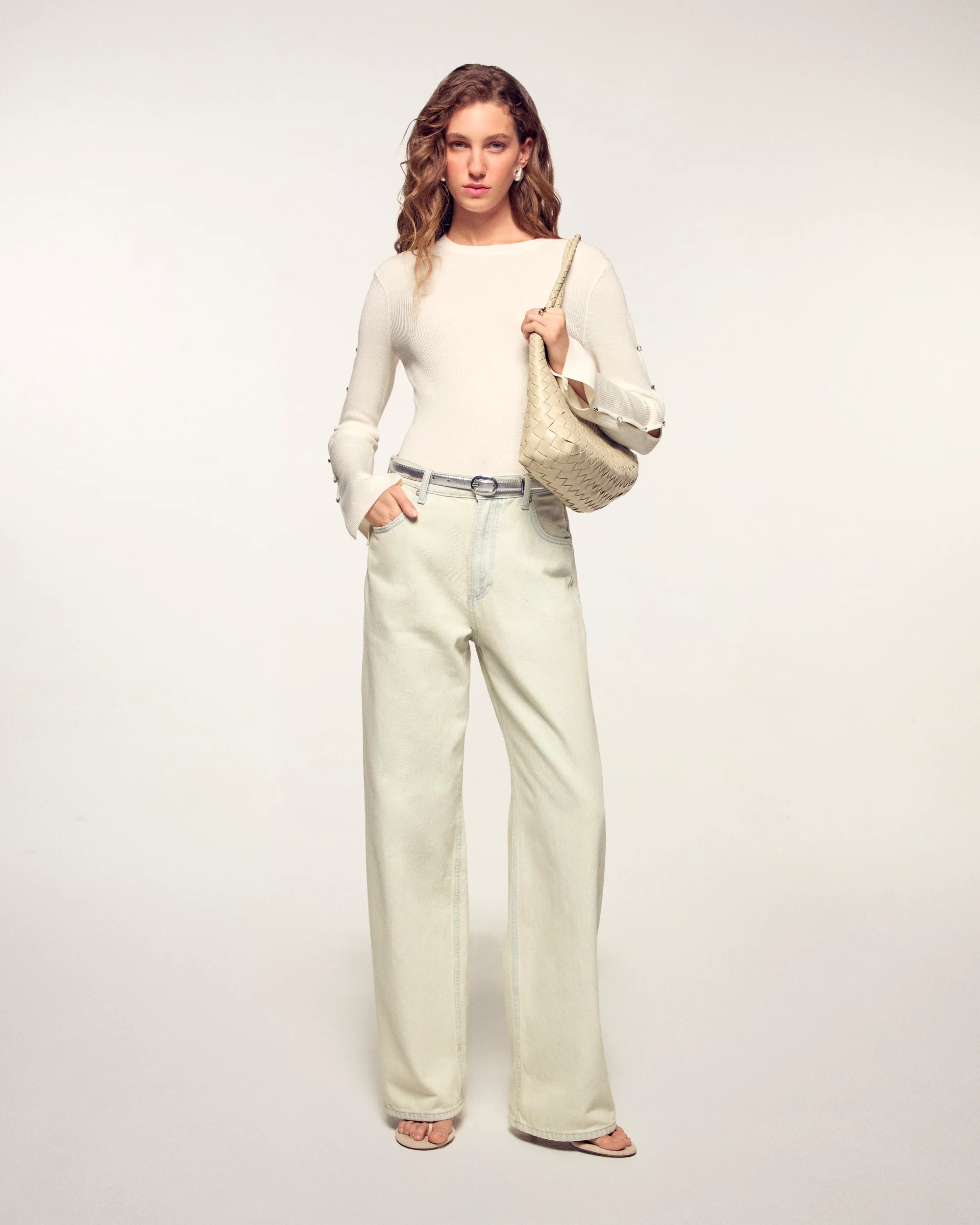 Crewneck Top with Heart Buttons on Sleeves (S26 / FEMME / ECRU / RWS) - Image 5